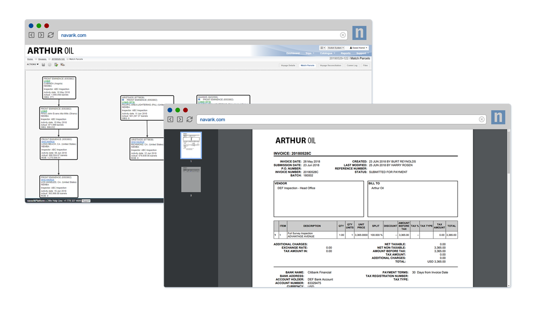 Two overlapping screenshots of inspection invoices.